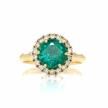 18CT Yellow Gold Zambian Emerald Halo Ring