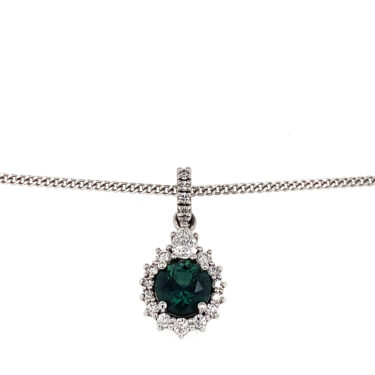18CT White Gold Australian Parti Sapphire Diamond Halo Pendant