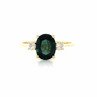 18CT Yellow Gold Australian Sapphire and Diamond Trilogy Ring