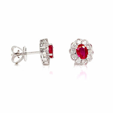 18CT White Gold .62ct Ruby and Diamond Halo Studs
