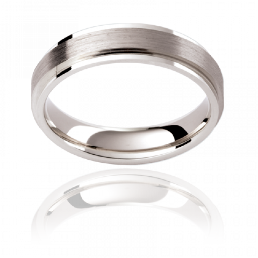 18CT White Gold Mens Brushed Centre 4MM Wide Wedding Ring Ashley