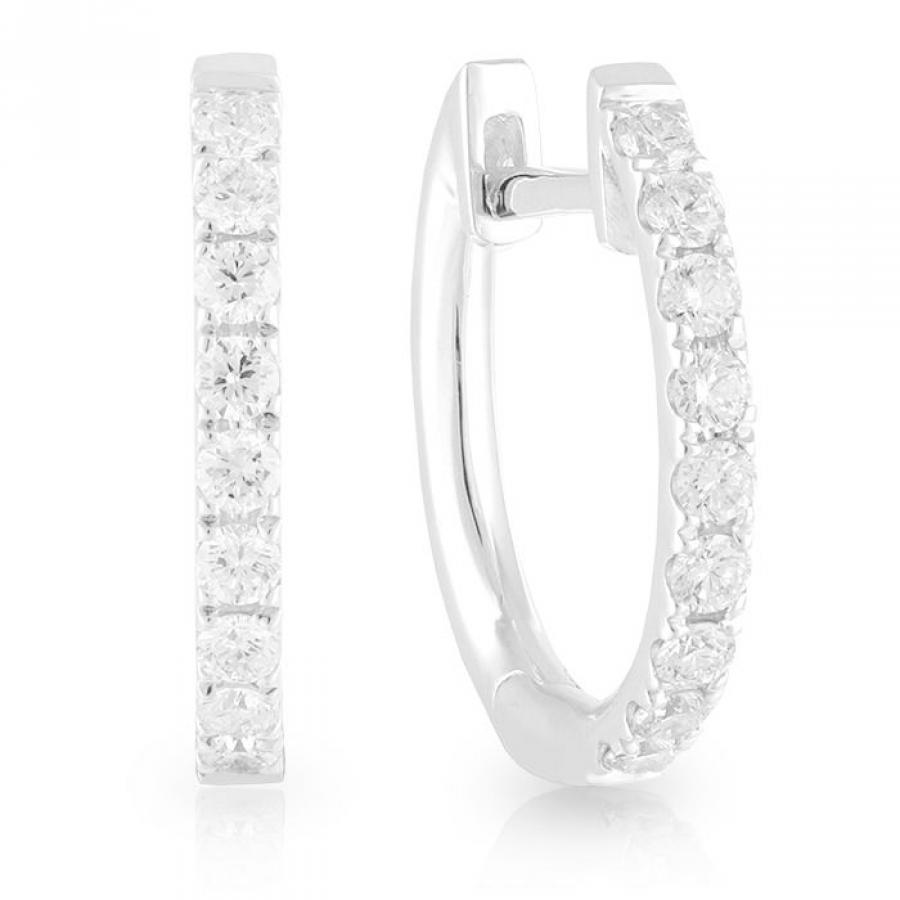 18CT White Gold Diamond Set Huggie Style Earrings Ashley Douglas